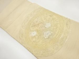 紗 銀駒刺繍丸に牡丹模様袋帯